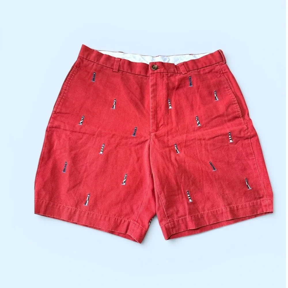 Brooks‎ Brothers Chino Shorts sz 36 Red Embroidered Lighthouse Nautical Preppy
